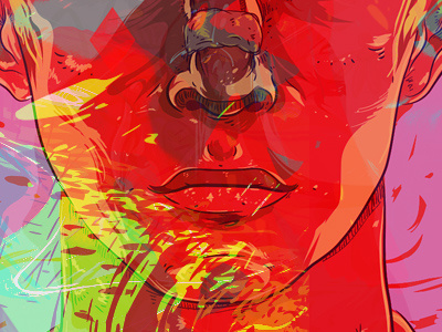 Colorista experiment grunge human illustration mad neon portrait radical red strokes vector