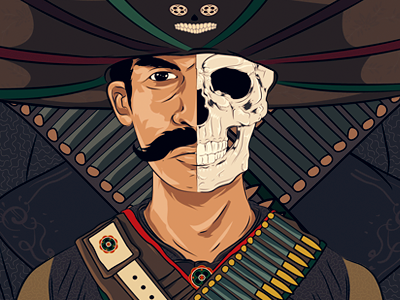 Muertos caterina character hat illustration mexican military moustache portrait skull