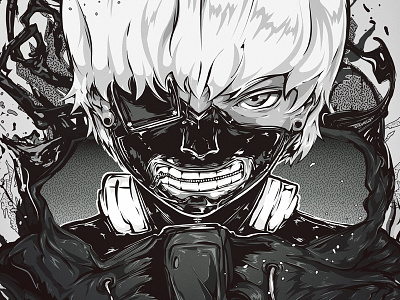 Tokyo Ghoul artwork black comic drawing ghoul grayscale illustration manga paranoidme portrait vector white