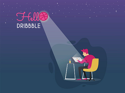 Thanks Dribbble artist working designer working dribbble first shot hello illustration inspiration late night thanks what a story