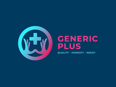 Logo concept | Generic Plus cause clinic dark blue generic gradient icon hands help logo logo concept logo design medical medicine minimal ngo phama plus professional