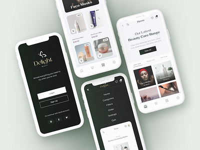 Delight Beauty & Cosmetic App app appdesign application beauty beautycosmeticapp cosmetic illustration ios iphone mobile mobileapp ui uiux ux webdesign