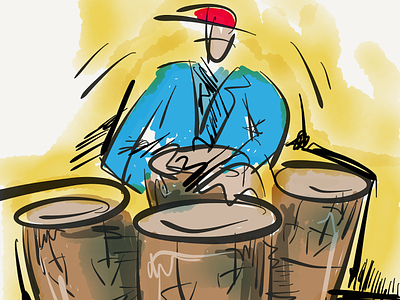 100 Days of Jazz - Conga Player blue conga illustration ink jazz jazzfest music sketch sketchbook