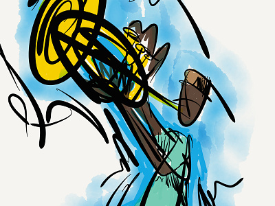 100 Days of Jazz - Trumpet Player blue conga illustration ink jazz jazzfest music sketch sketchbook