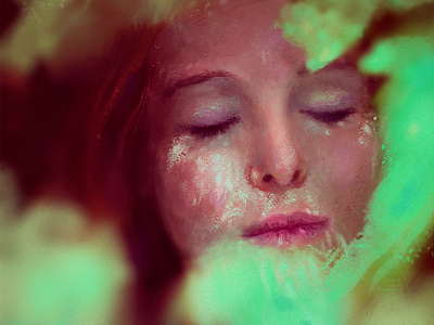 Face in the foliage art portrait redhead