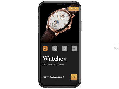 Luxury Goods Rental App commerce dark mode golden interaction design luxury rental ui design