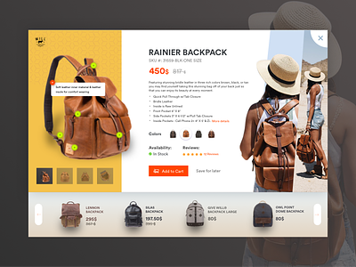 Leather Bag - Product Ui View backpack bag buy e commerce flat leather popup product quick view sale ui ux
