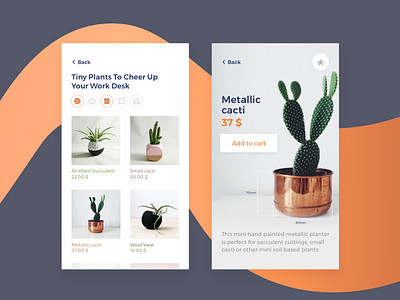 Tiny Plants To Cheer Up Your Work Desk app buy cacti cart desk e commerce green mobile plants ux ui vase