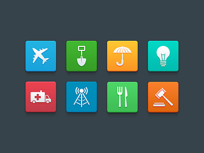 Category Icons (@2x) ambulance icon design icons ios knife and fork light bulb long shadow plane spade ui ui design umbrella