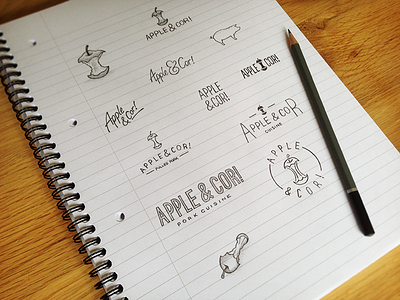 Apple & Cor! Logo Ideas apple branstorming food food logo ideas logo logo design pig pork restaurant sketch