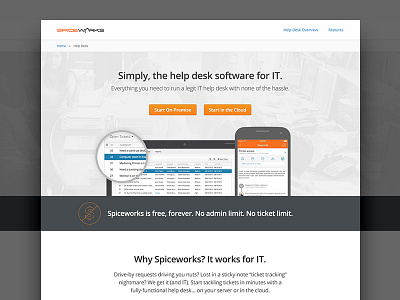 Spiceworks Help Desk android breadcrumb devices help desk hero laptop orange screenshots spiceworks web web design