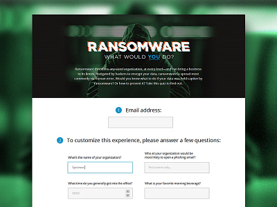 Interactive Quiz glitch green interactive landing page quiz ransomware web design