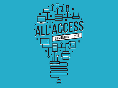 All Access T-shirt blue bulb conference design event icons line t shirt tee