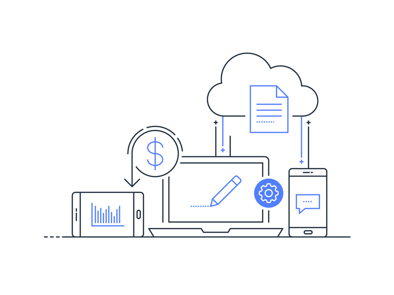 Corner Illo icons cloud print design line blue illustration