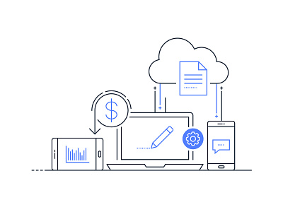 Corner Illo blue cloud design icons illustration line print