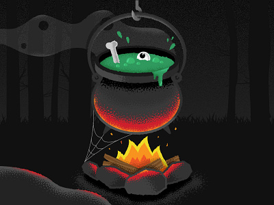 Cauldron 🎃 cauldron dark fire halloween illustration night rocks slime spooky trees woods
