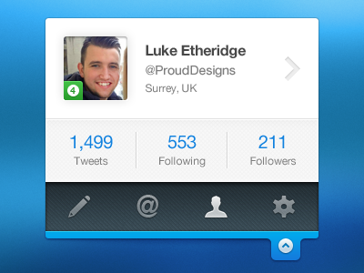 Twitter Widget (Open) - Rebound twitter widget twitter widget icons blue green blue and green blur blurred background simple minimal simplistic expand open toggle toggle button arrow button grey and blue