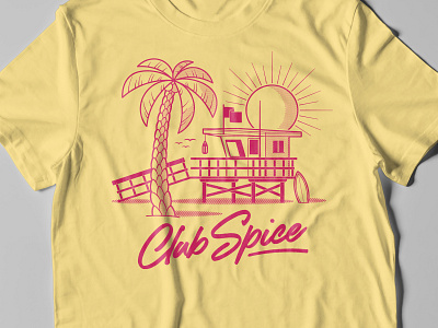 Club Spice Tee miami palm tree pink retro sun surf symbol t shirt tee tshirt yellow