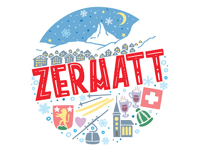 Zermatt winter print illustration switzerland vector winter zermatt