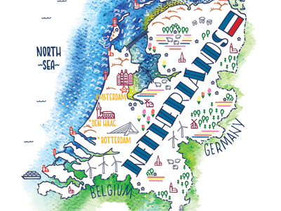 Netherlands design illustration map netherlands vector watercolor