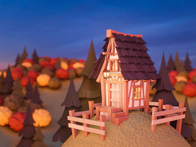 Fall Cabin 3d blender blender3d cartoon environment environment design illustration