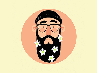 Doodle 2d beard character color flat flower illustration photoshop sketch
