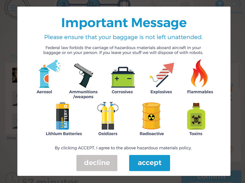 Airline Kiosk Hazardous Materials Screen by keith roberts on Dribbble