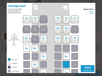 Airline Seating Map for Kiosk Checkin ux