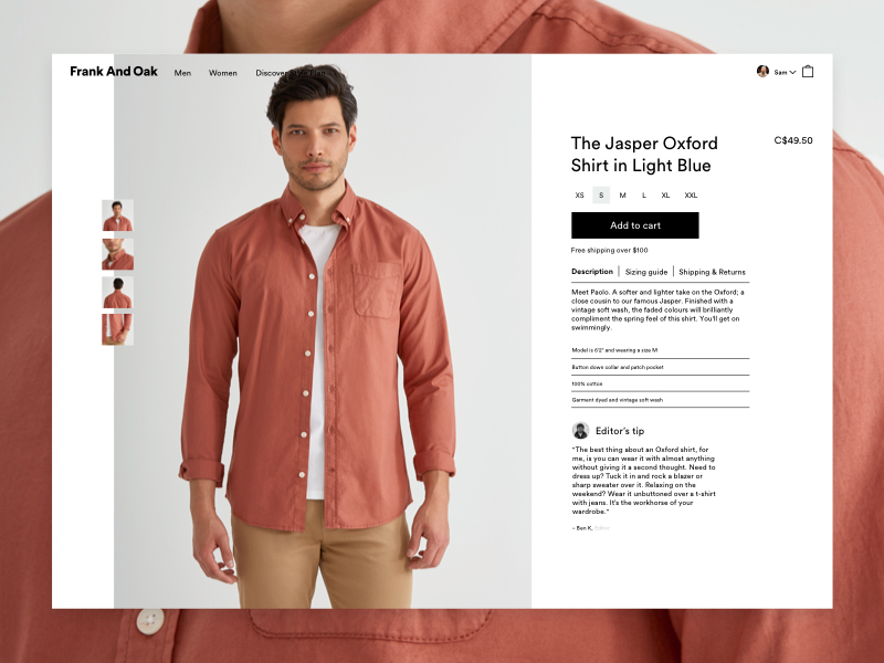 Frank And Oak Product Page by Frank And Oak on Dribbble