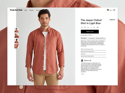 Frank And Oak Product Page brand clothing detail ecommerce fashion frank and oak landing page marketing pdp product ui website
