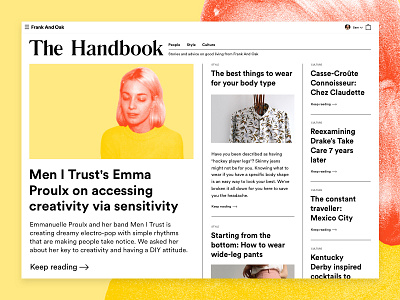 Frank And Oak - The Handbook and article blog brand frank grid layout oak ui website