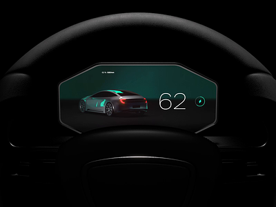 Automotive Dashboard Steering Wheel Perspective UI for E Car 3d animation app automotive car cg cinema concept demo design interactive interface motion prototype uiux