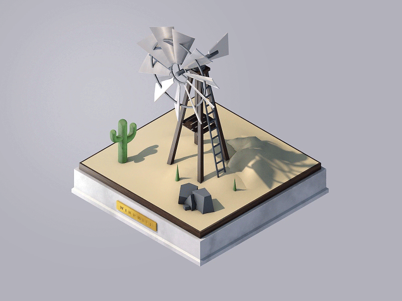 Isometric Windmill 3D Model 3d air animation cinema 4d design glossy isometric loop shader stream wind windmill