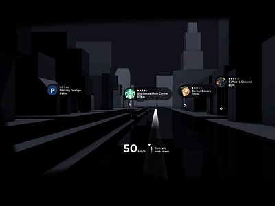 Augmented Reality Head-Up Drive Automotive Scene 3d animation automotive car concept design app interactive interface motion prototype ui uidesign uiux
