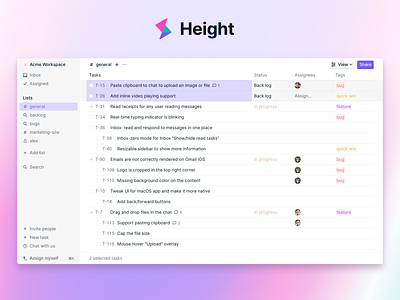 Height - Work together better chat collaboration tool height project management tasks ui user interface