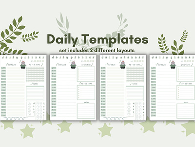 Daily Planner Templates (2 Styles) - Greenie Planner bullet journal cute daily template daily planner daily template digital planner digital template graphic design green illustrator planner printable template template