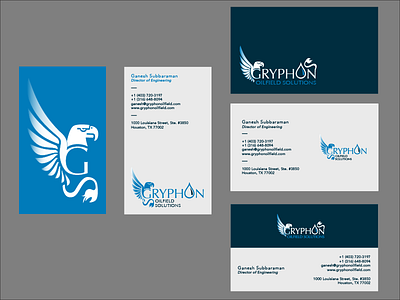 Business Card Options for Oil & Gas Company rebranding back blue brand branding business cards eagle front griffin gryphon logo oil gas wings