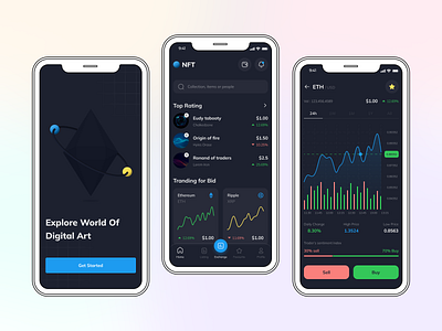 #3 NFT Crypto application application design clean crypto cryptocurrency dark darkmode design finance finance application finance services minimul mobile nft ui ux