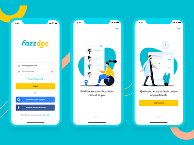 Login and onboarding for Fazzdoc android app appointment clean doctor hospital illustration ios iphone login onboarding ui ux