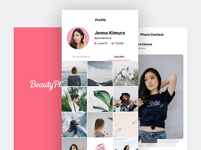 Beauty App activity android android app app beautify beauty camera cards clean contest discover feed gallery ios iphone mobileapp photo ui ux