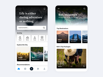 Homescreen for Travel App activity android app clean design discover feed travel ui ux