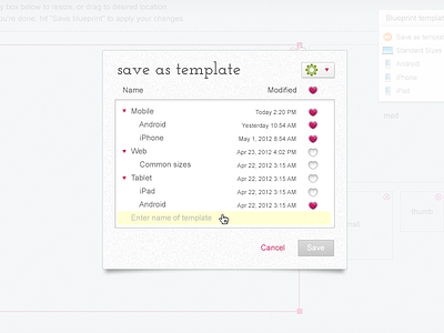 Save As Template design favorite functions gui interface list pink popup sizzlepig tools