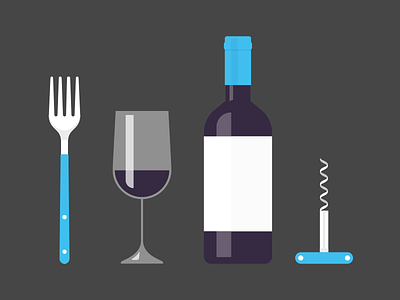 Wine And Dine blue corkscrew fork glass illustration kitchen purple simple utensils wine