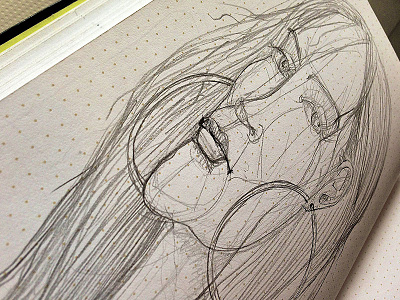 Long Face bored in meeting doodle drawing pencil sketch sketchbook woman