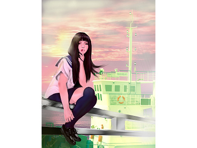 Girl at sea design graphic design illustration