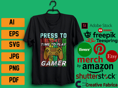 PRESS TO START TIME TO PLAY ----GAMES T`SHIRT DESIGN