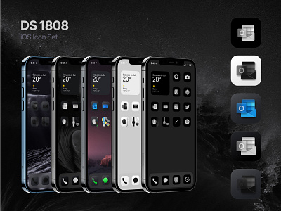 DS 1808 iOS Icon Set - Dark/Black/Color/White/Minimal customization darkmode darktheme graphic design homescreen icones iconpack icons iconset ios iphone minimal