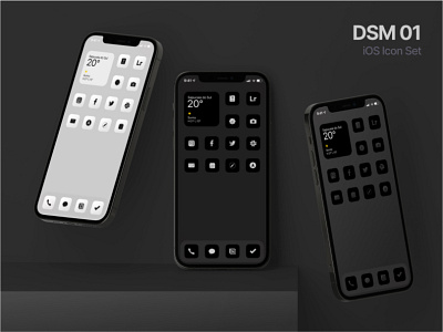 DSM 01 iOS Mini Icon Set - White/Black/Matte Black customization darkmode darktheme design graphic design homescreen icones iconpack icons iconset ios iphone minimal minimalism