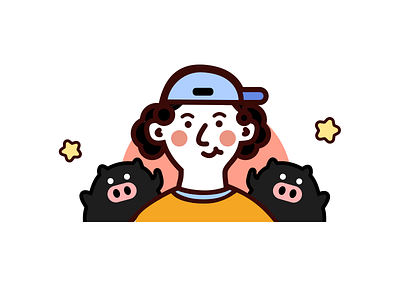 Pig boy cat family illustration