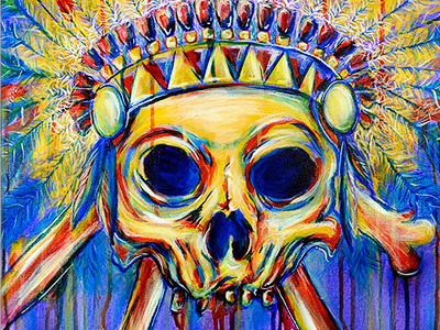 Technicolor Chief Skull acrylic chief colorful hand drawn headdress indian native american painting rainbow skull tattoo traditional art